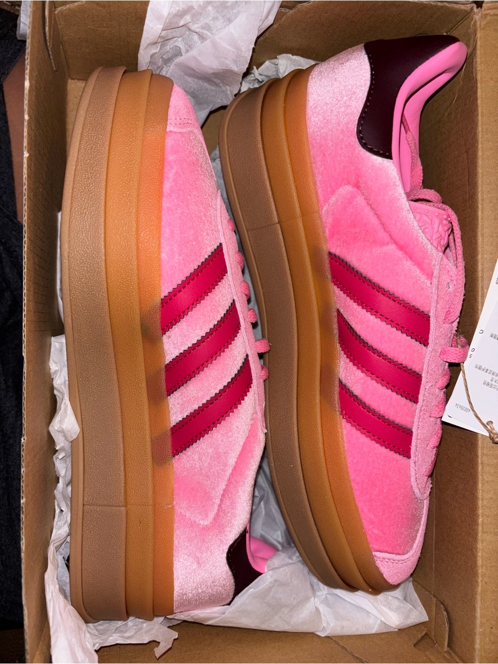 adidas Women’s Pink Suede Platform Sneakers with Dark Pink Stripes